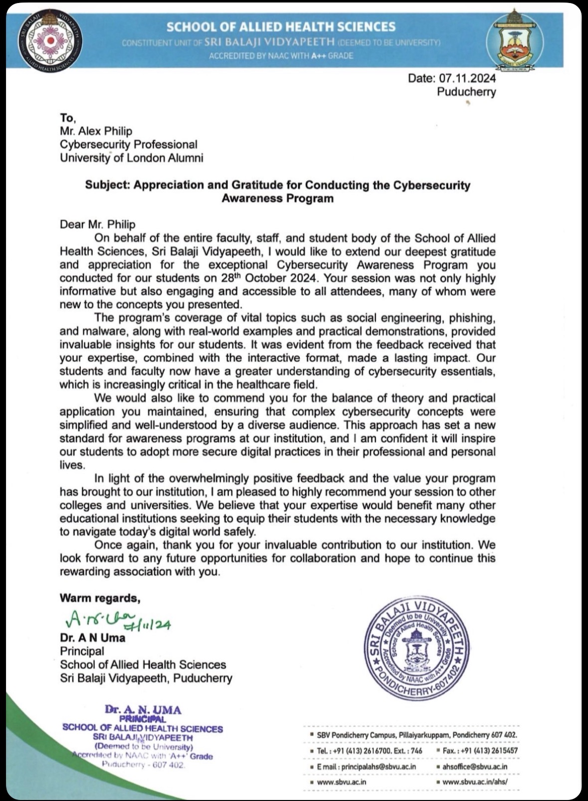 Appreciation Letter 05