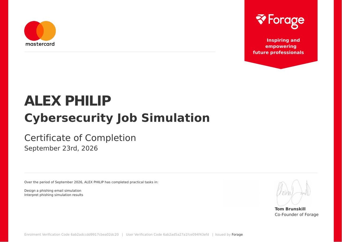 Mastercard Cybersecurity Job Simulation certificate preview
