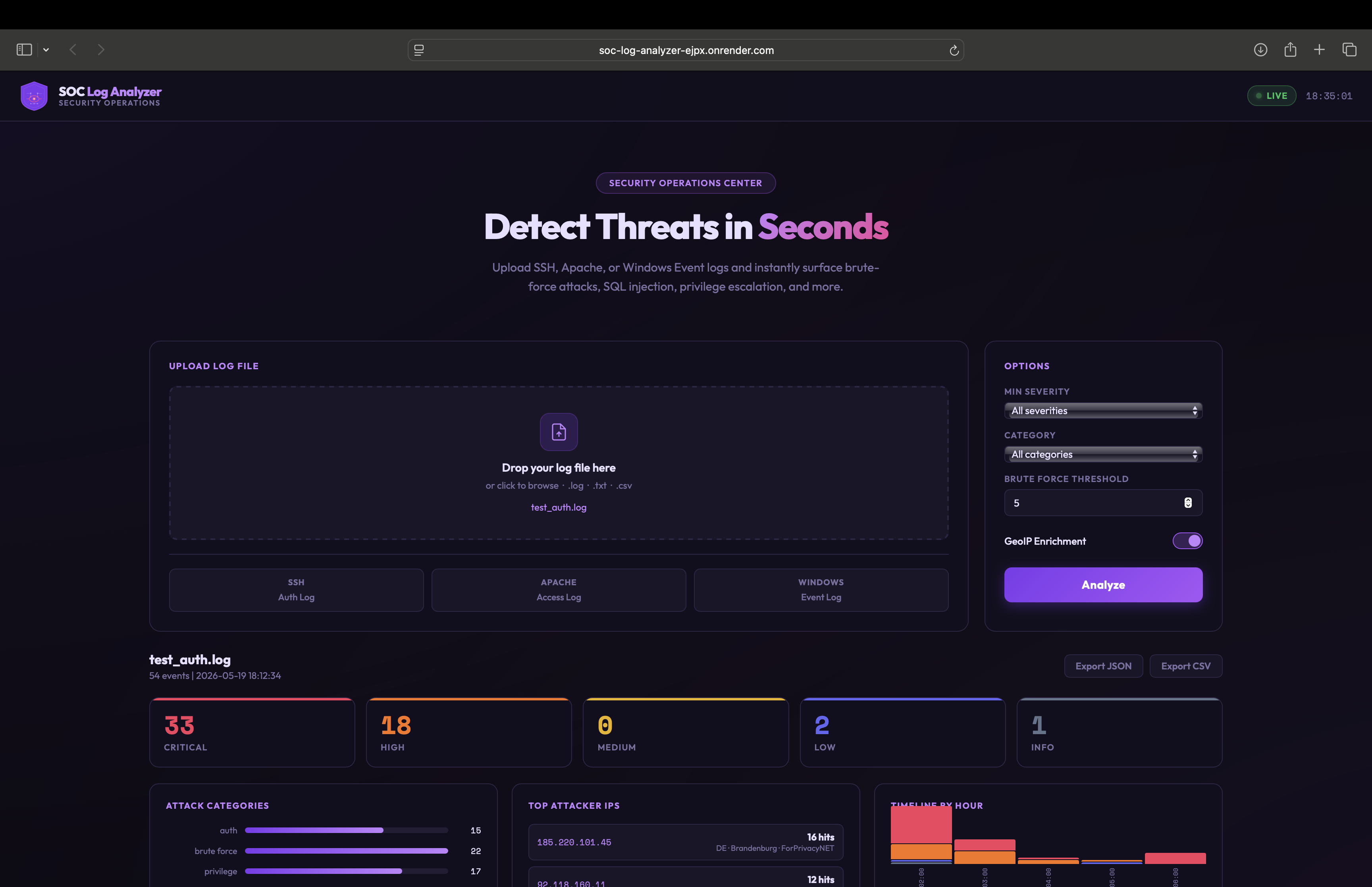 SOC Log Analyzer Preview